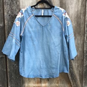 [Mur Mur] Chambray Boho Bell Sleeve Tunic